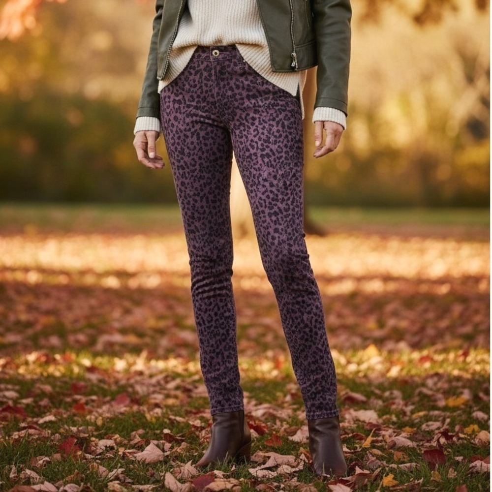 Social Standard Sanctuary Skinny Jeans 10 Burgundy Leopard Print Ankle Mid Rise